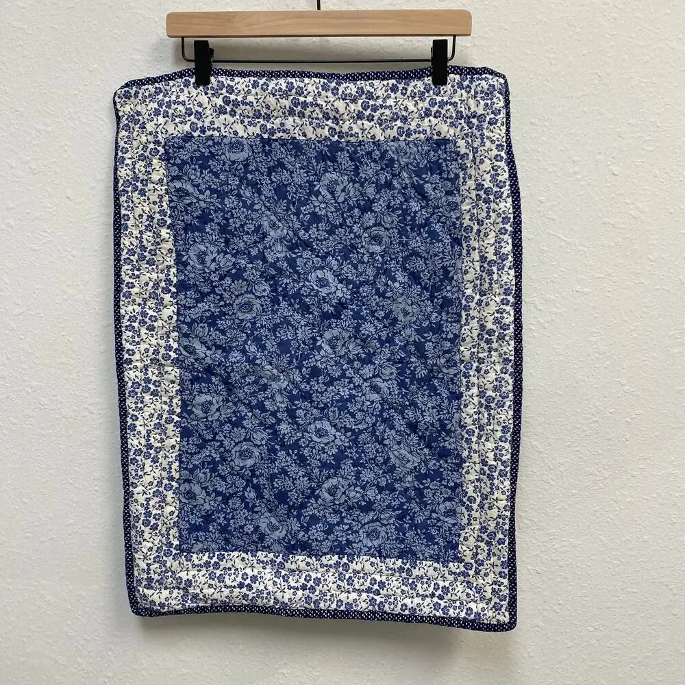 Linensource Forget-Me-Not Blue Pieced Quilted Shams (2)  Cottagecore 21 x 27
